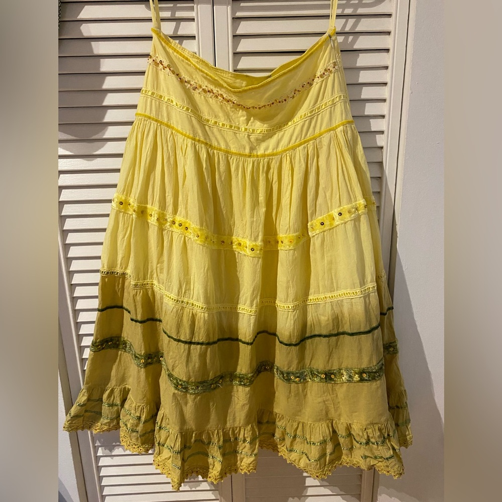 2000s Yellow and Green Cotton Skirt